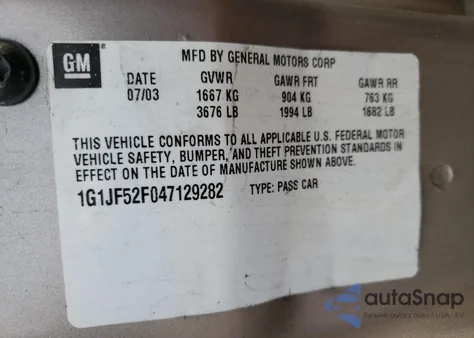 2004 Chevrolet Cavalier Ls z USA, uszkodzony, nr VIN 1G1JF52F047129282